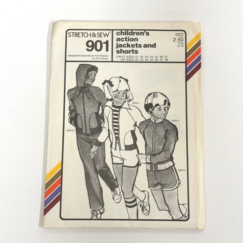 Vintage Stretch & Sew 901 Childrens Action Jackets Shorts Pattern 1979 UNCUT